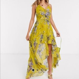 ASOS wrap front maxi— yellow floral